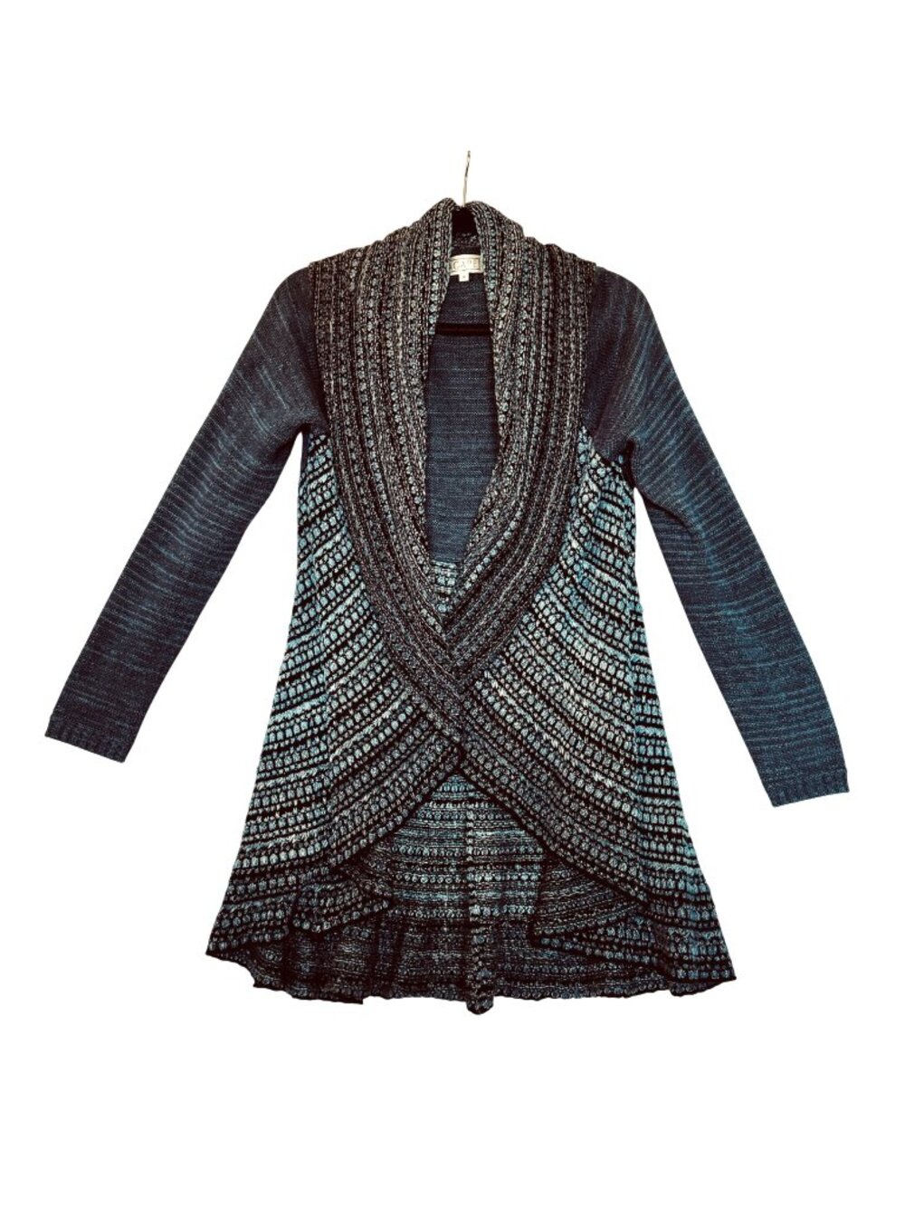 Boho Whimsygoth Waterfall Style Cardigan Shawl Collar Women's M Blue Gray Black